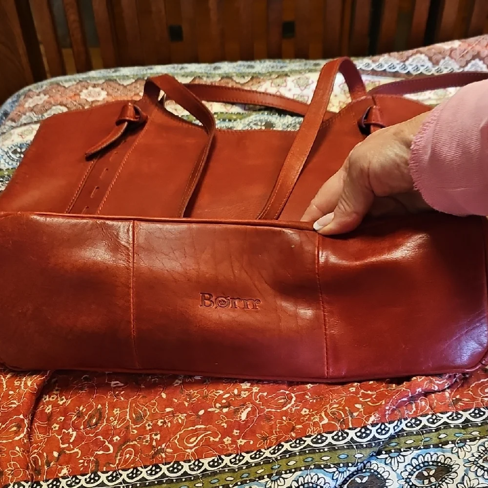 Red Genuine Leather Born Tote Bag - Picture 4 of 11